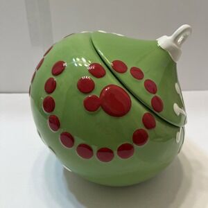 Christmas Cookie Jar Ornament Shaped Grinch Green Red White Real Home 7.5x7.5x7"